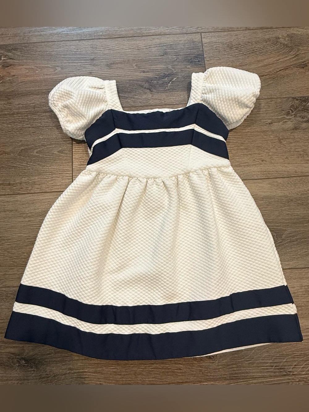 Janie and Jack Navy and White Puff Sleeve Quilted Dress